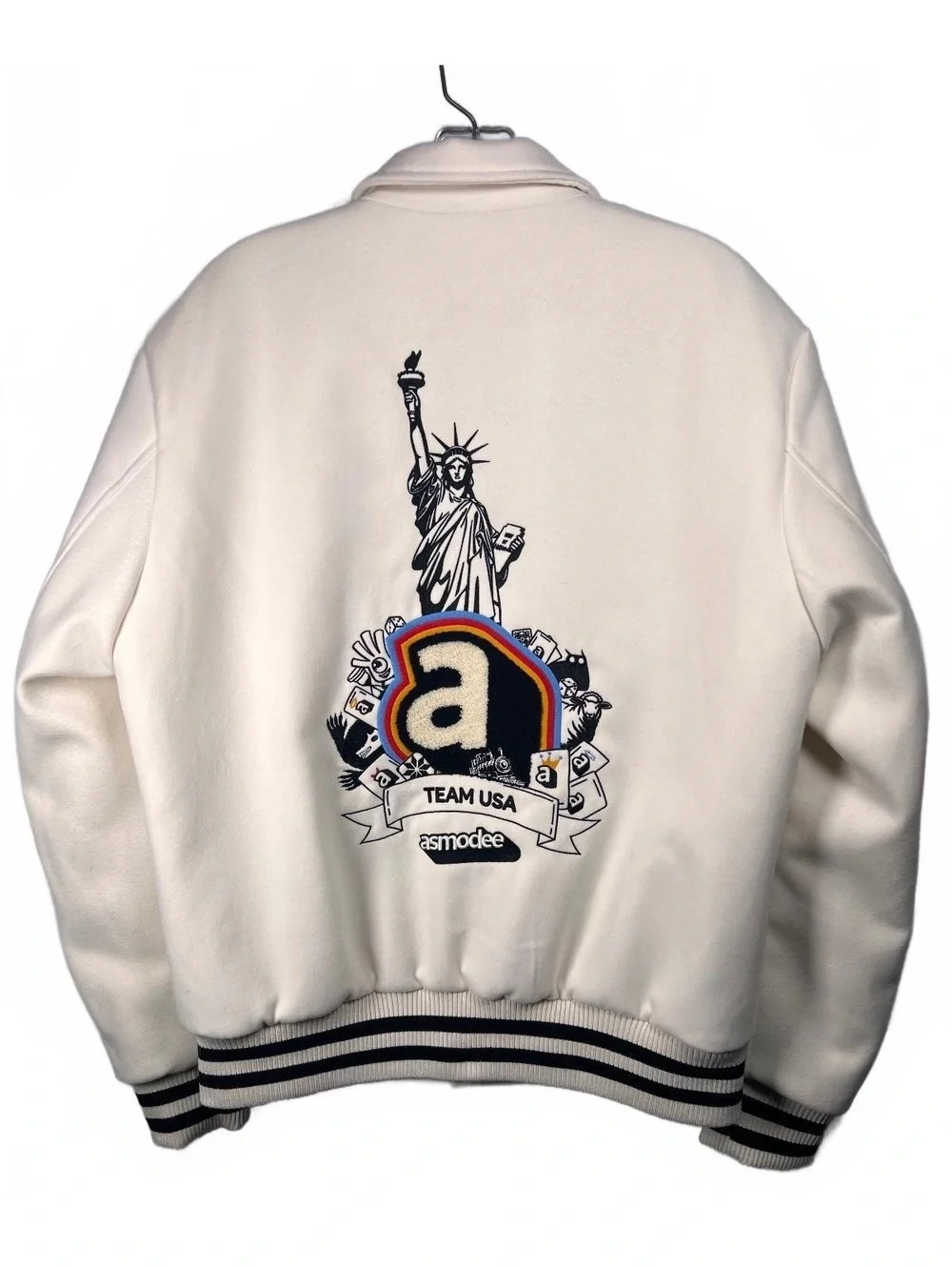 asmodee Team USA Statue of Liberty White Quilted Varsity Jacket Size S NWT